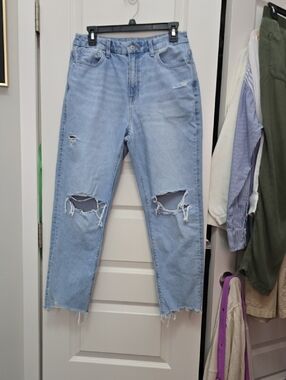 American Eagle Outfitters Curvy Mom Light Blue Ripped Jeans